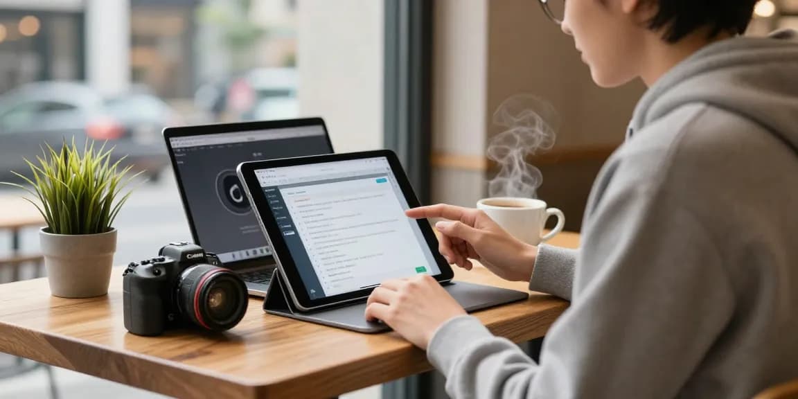 Interaction with an ai chat nsfw character on a tablet in a cozy café.