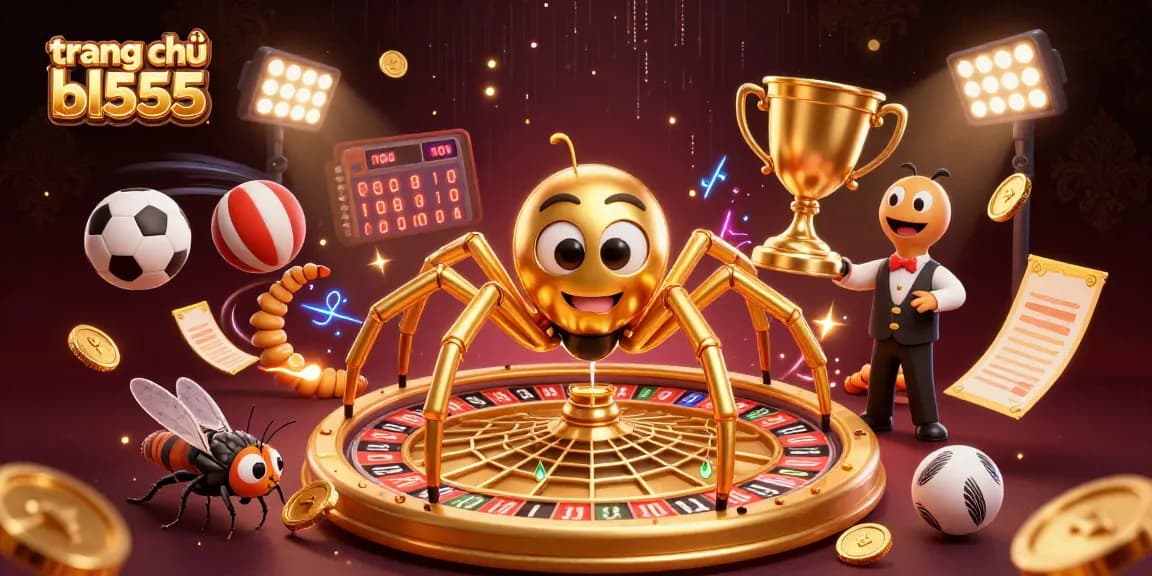 Experience the excitement of bets on trang chủ bl555 with a dynamic roulette scene featuring a spider and sports elements.