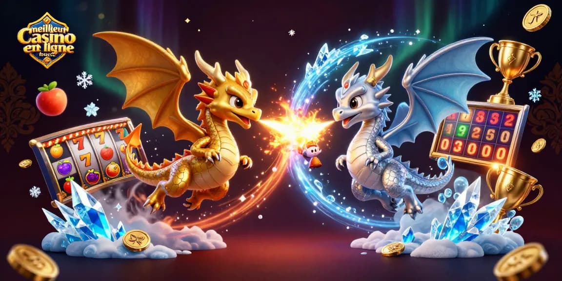 Découvrez l'univers du meilleur casino en ligne France avec une illustration captivante de dragons 3D.