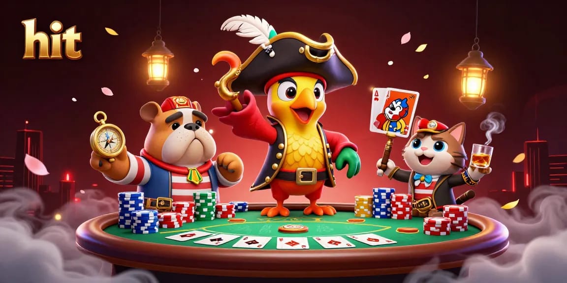 Engage in thrilling poker action at Hit Club with a charismatic pirate captain and friends.