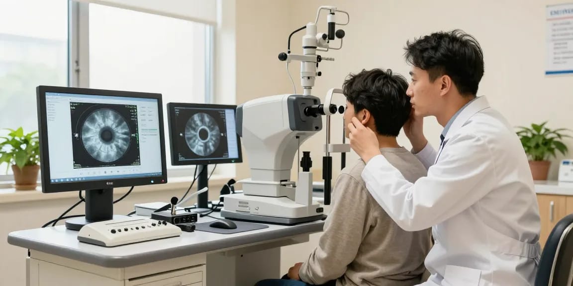全飞秒 vision correction consultation at modern eye clinic.