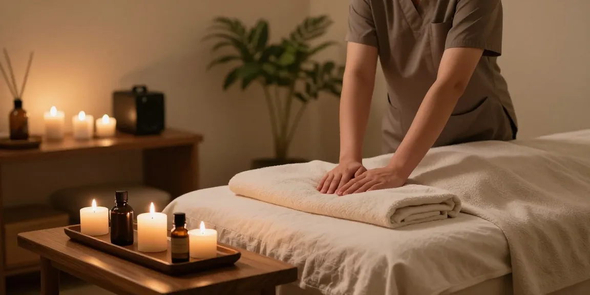 Tranquil massage therapy scene showcasing 용산출장안마 with soothing ambiance and essential oils.