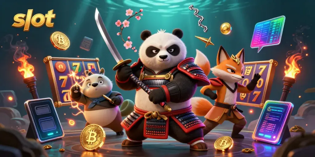 Engaging illustration showcasing slot gaming adventure with animated characters, vibrant casino elements