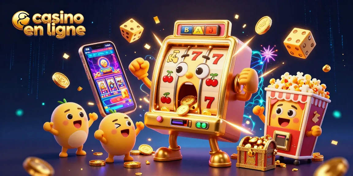 Jackpot sur un casino en ligne avec machines à sous dorées et pièces tombant pour célébrer.
