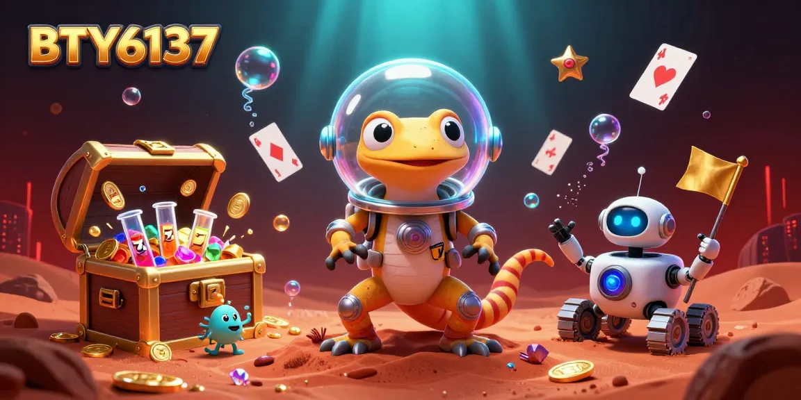 Experience the thrill of BTY6137 with a Martian gecko uncovering a hidden golden casino.