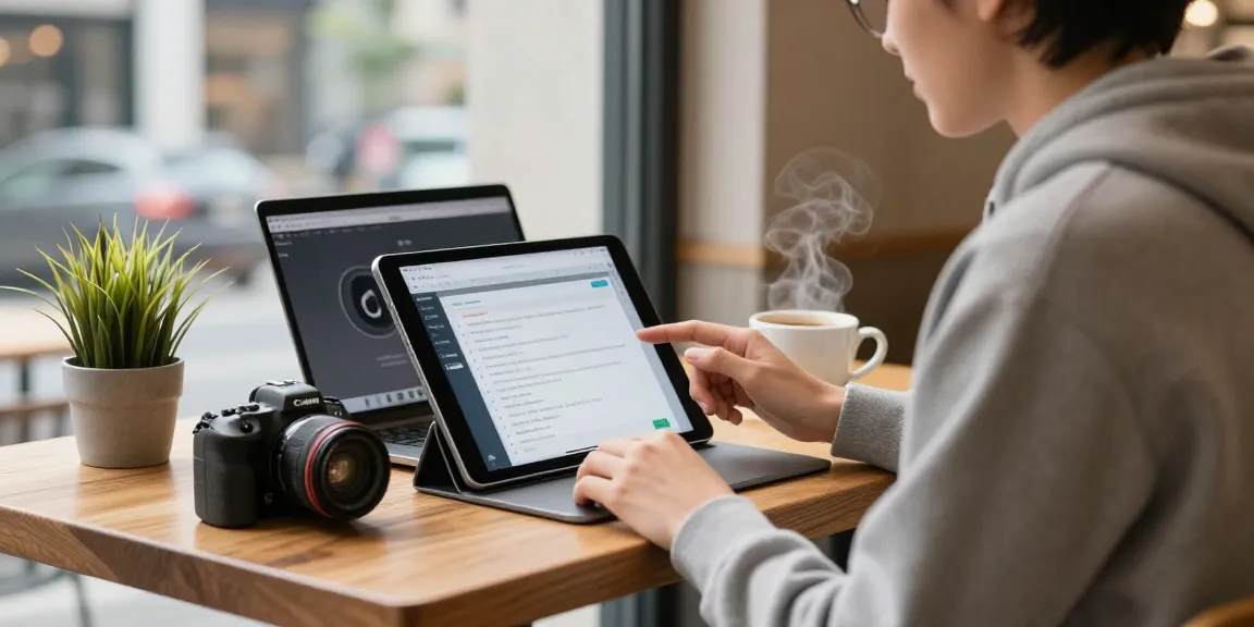 Interaction with an ai chat nsfw character on a tablet in a cozy café.