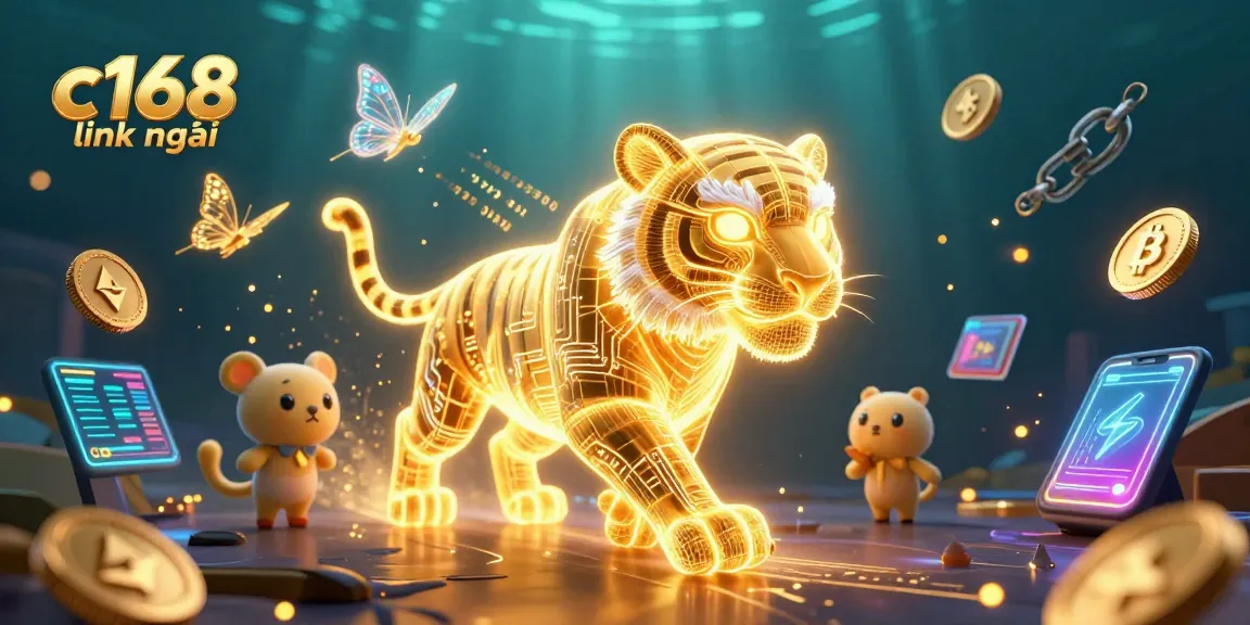 Experience thrilling gaming at C168 link mới with neon tiger and digital casino elements.