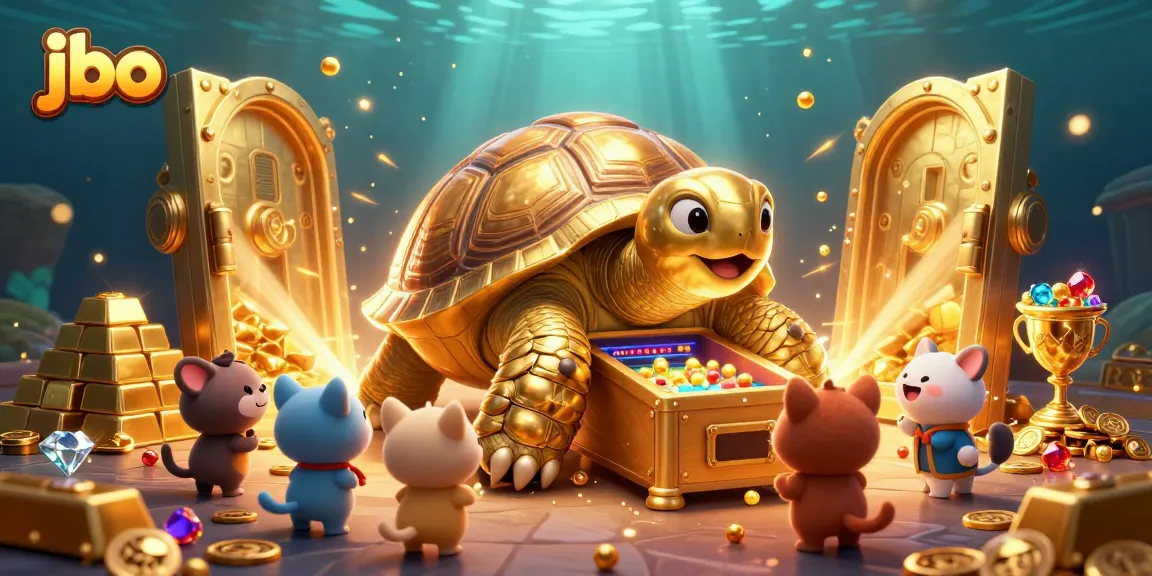 Experience thrilling gameplay with jbo in an exciting 3D casino scene full of gold and gems.