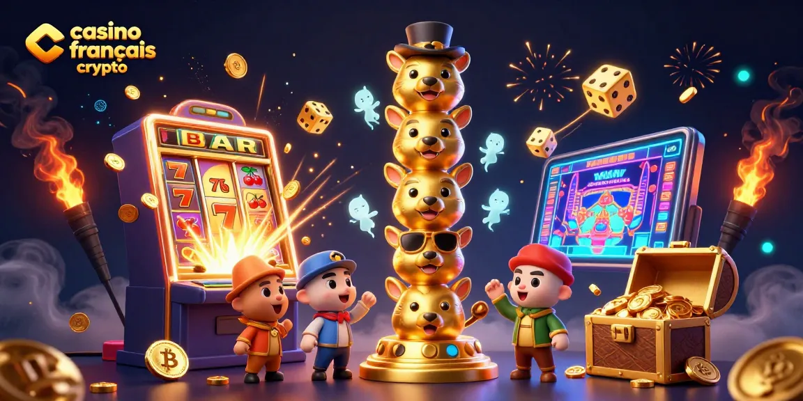Illustration 3D d'un totem doré avec des symboles de casino, mettant en avant le casino français crypto.