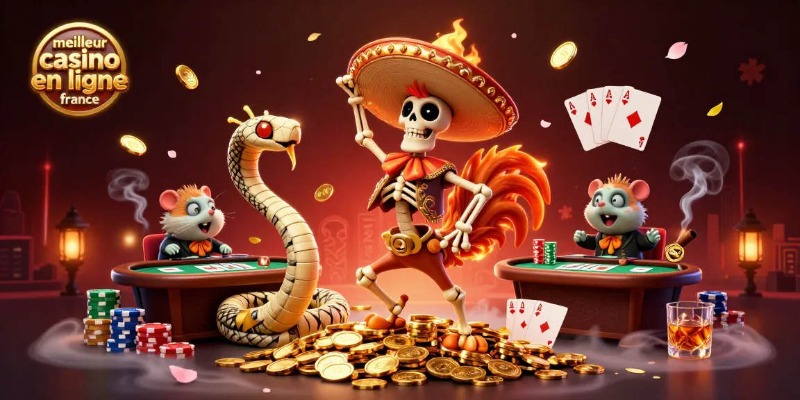 Découvrez le meilleur casino en ligne France illustré par des personnages colorés et des éléments de jeu dynamiques.