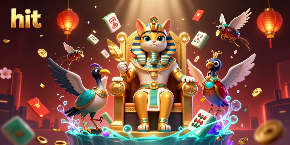 Hit big at the gaming table with a playful pharaoh cat amidst vibrant casino elements.
