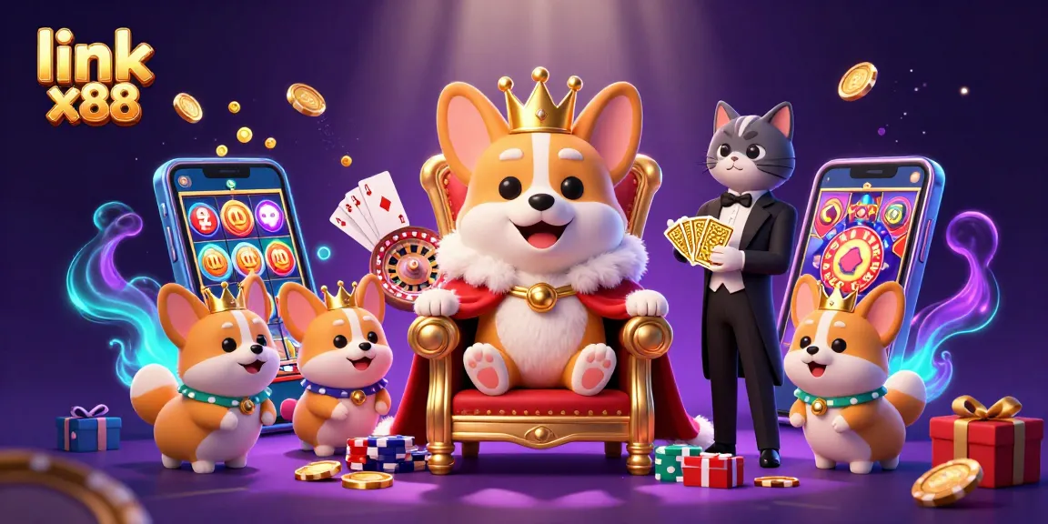 Engage in exciting play with link x88, featuring royal corgi and vibrant casino elements.
