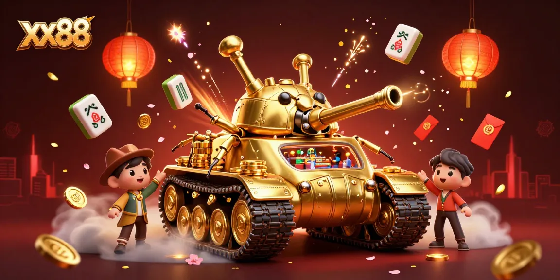 Engage in thrilling gameplay at xx88 with a vibrant 3D casino scene featuring golden beetles and festive elements.