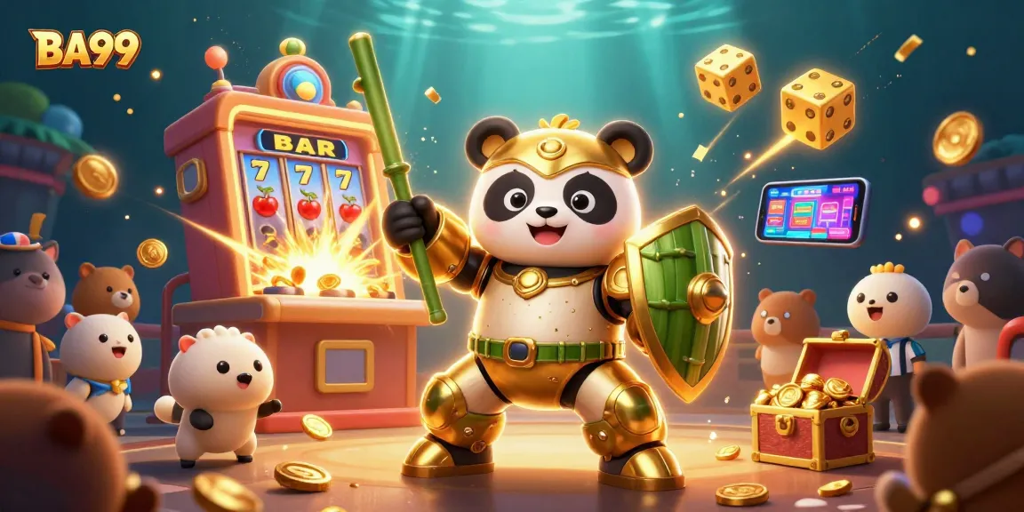 Experience the excitement of BA99 with a vibrant 3D illustration of a golden panda and casino elements.