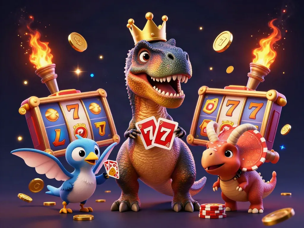 Hire Santa characters enjoying a lively card game with vibrant slot elements and golden coins in action.
