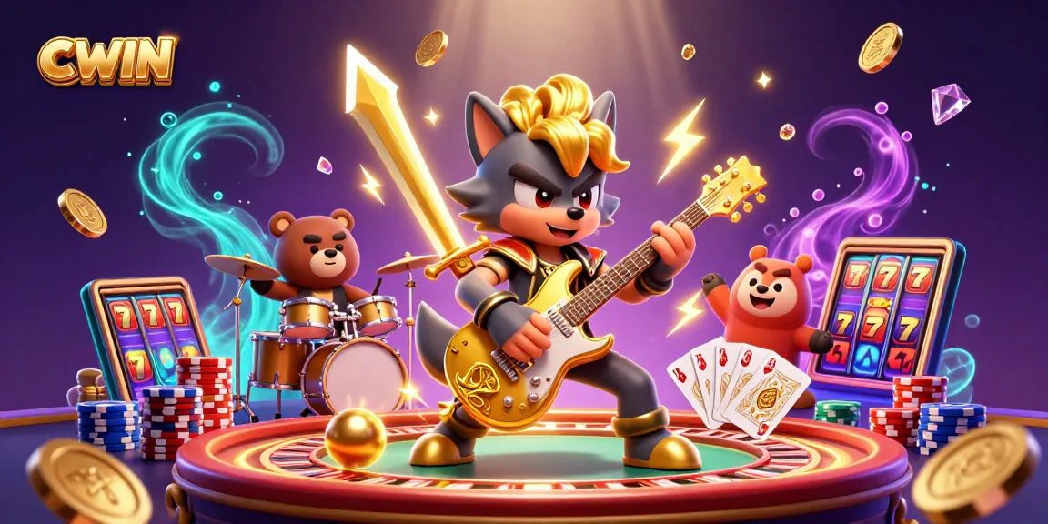 CWIN highlights a thrilling scene with a wolf playing guitar and casino elements frolicking around.