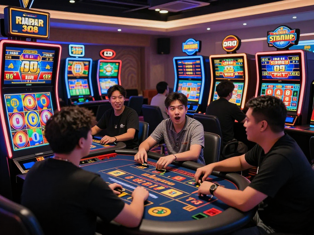Exciting gaming atmosphere at situs raja328 with players enjoying slots and live betting.