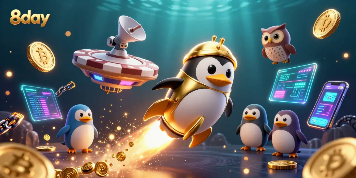 Experience thrilling wins at 8day, featuring a golden penguin and exciting casino elements.