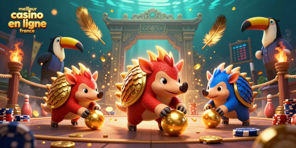 Représentation dynamique des rivalités dans le meilleur casino en ligne France avec des pangolins et des jetons.