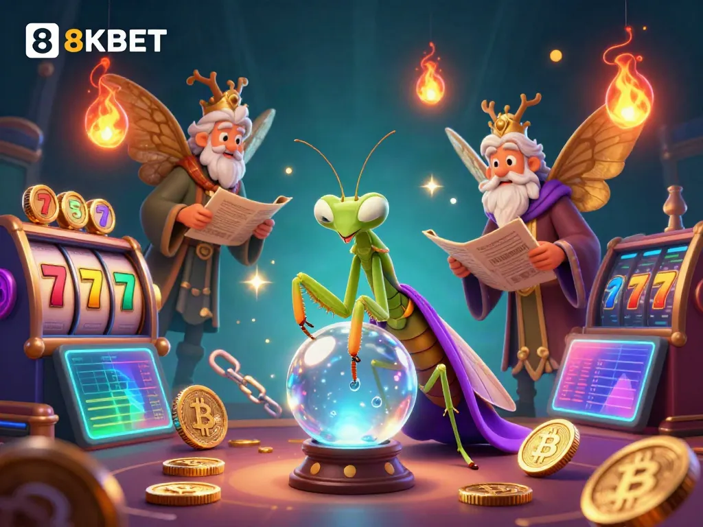 Experience the enchanting atmosphere of 8KBET with whimsical characters and lively casino elements.