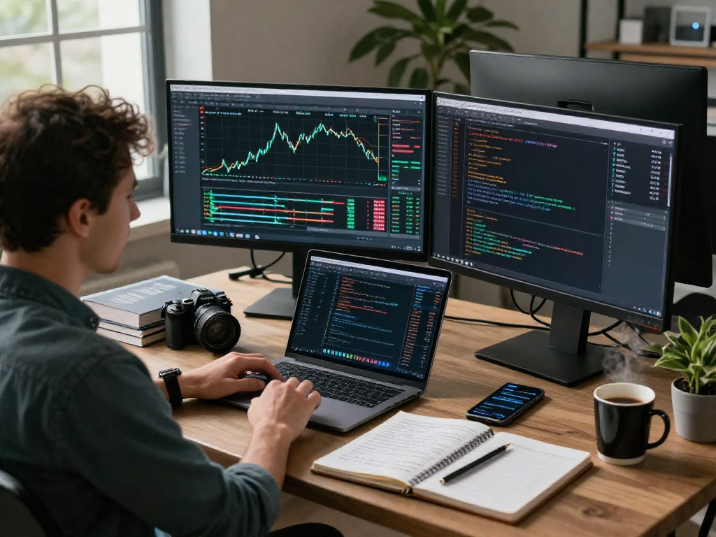 在现代交易工作空间中,交易员使用metatrader 5分析市场趋势和深度。