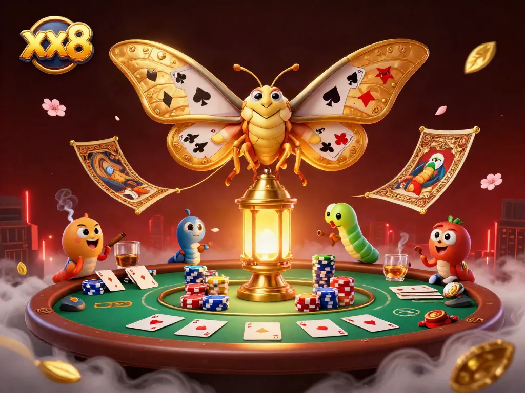 Experience the thrill of xx8 with golden illuminated casino scenes and vibrant poker action.
