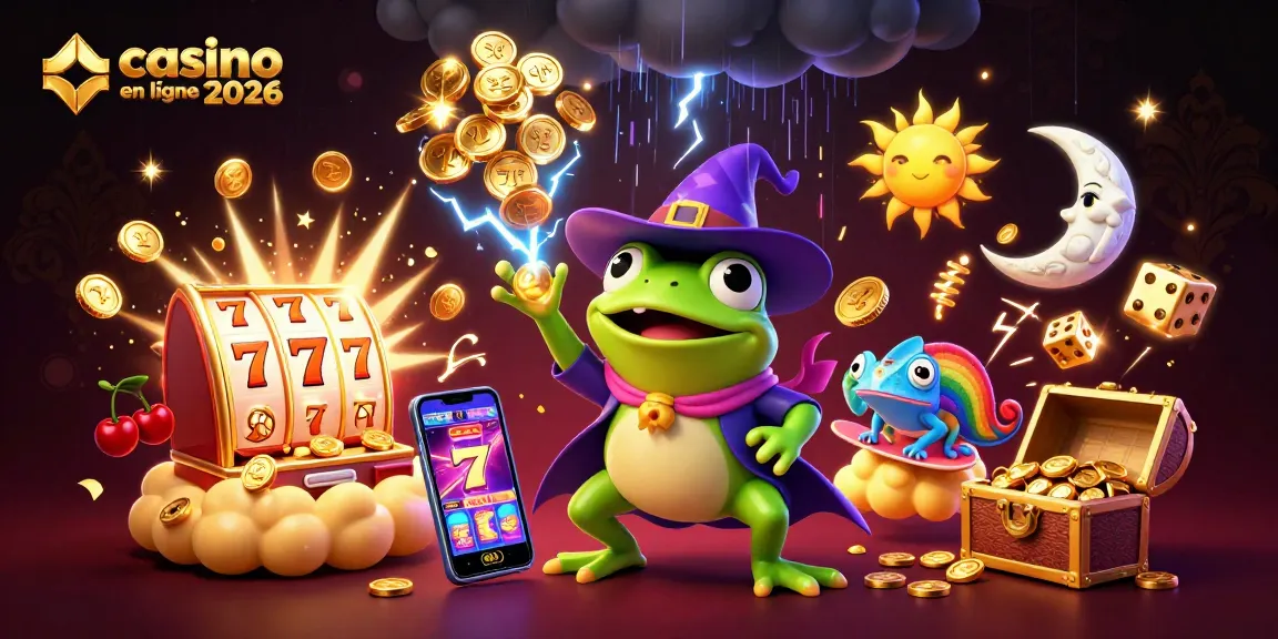 Découvrez l'univers de casino en ligne 2026 avec un magicien grenouille générant des pièces d'or.