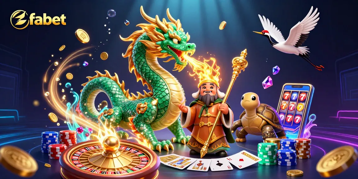 Experience fabet's exhilarating gaming world with vibrant casino elements and mythical creatures.