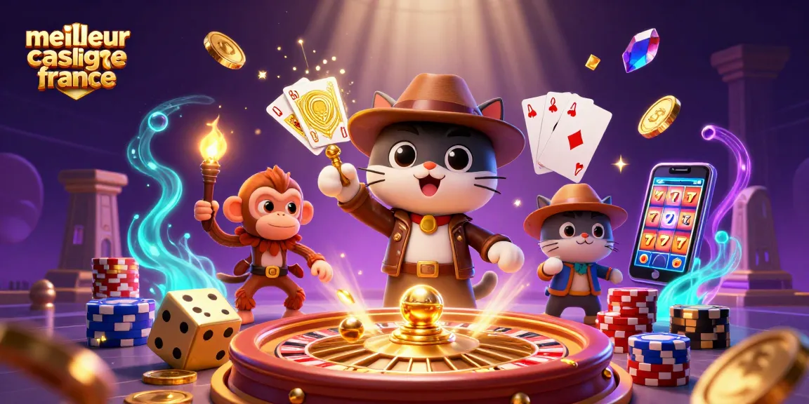 Le meilleur casino en ligne France présente un chat archéologue et un singe en quête de trésors dans un temple.
