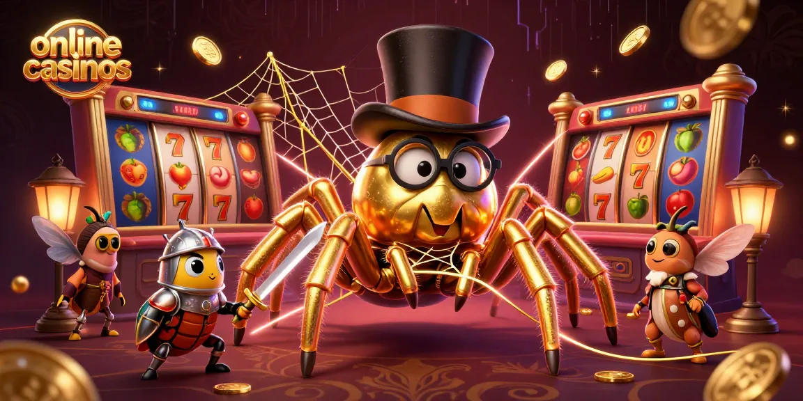 Engage in online casinos with vibrant slot reels and captivating characters in a dynamic casino scene.