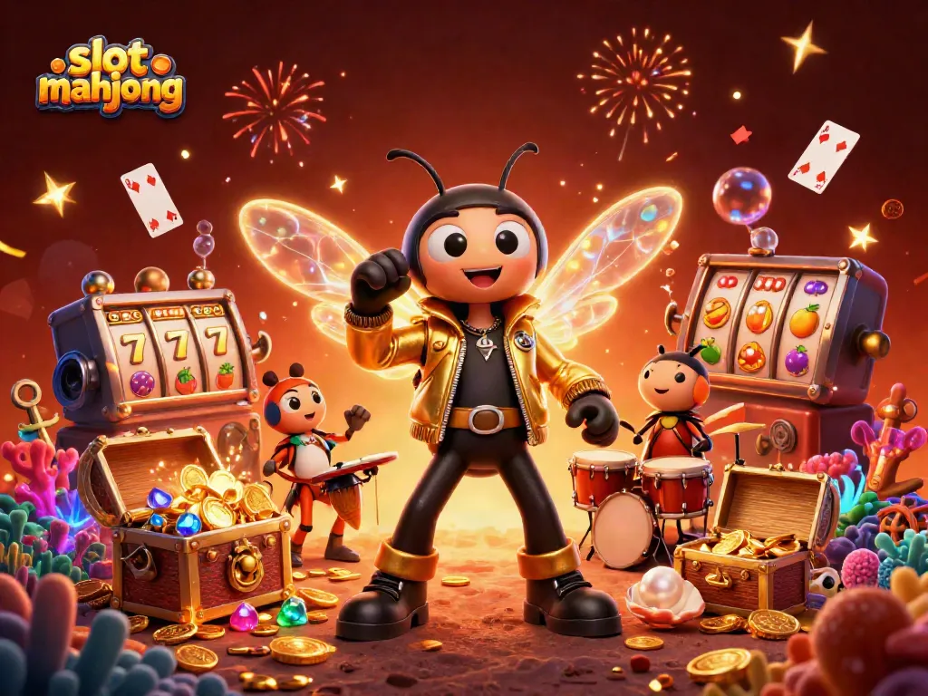 Engage in thrilling slot mahjong gameplay with vibrant characters and rich casino elements.