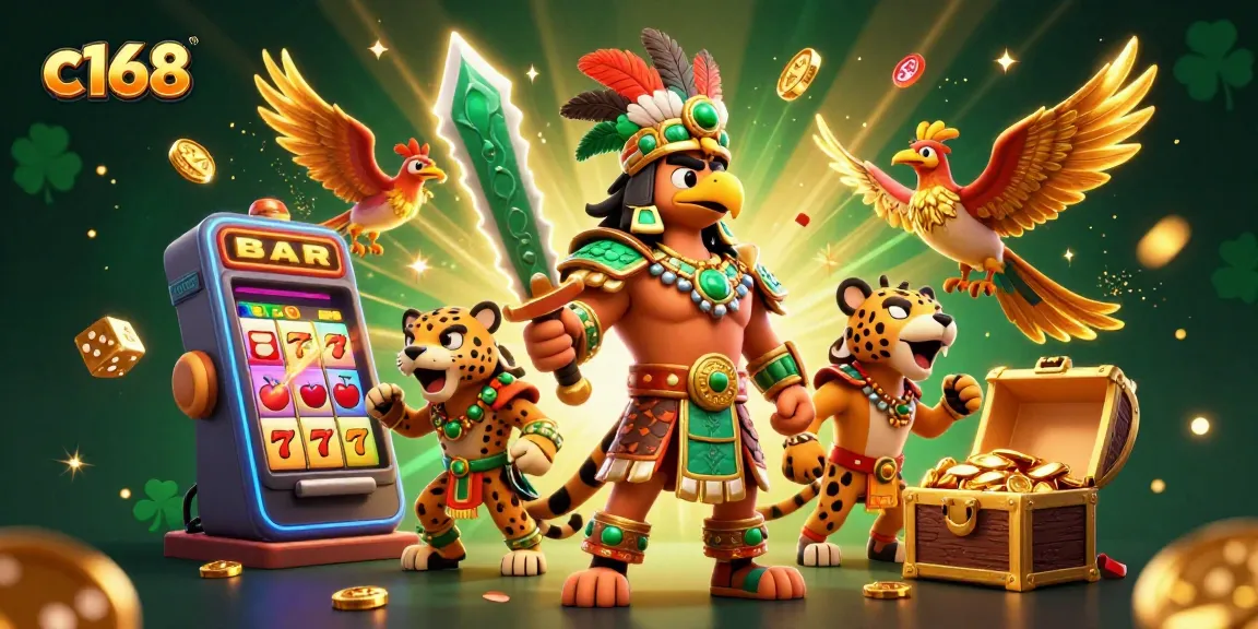 Win big at c168 with a vibrant slot machine scene featuring golden coins and jackpot excitement.