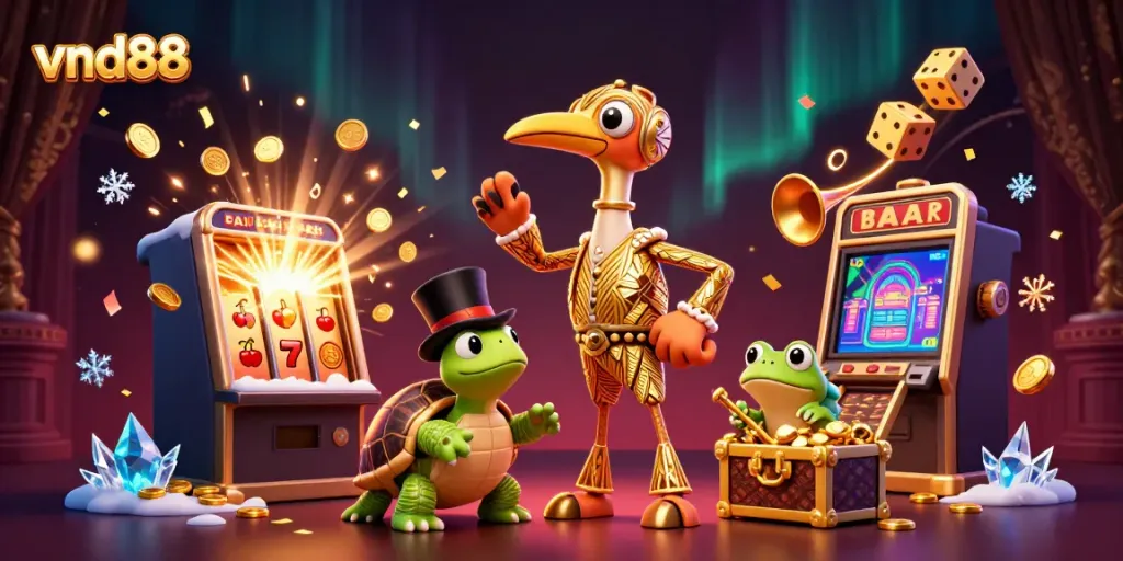 Play to win at vnd88 with dynamic casino characters amidst a jackpot explosion of coins and excitement.