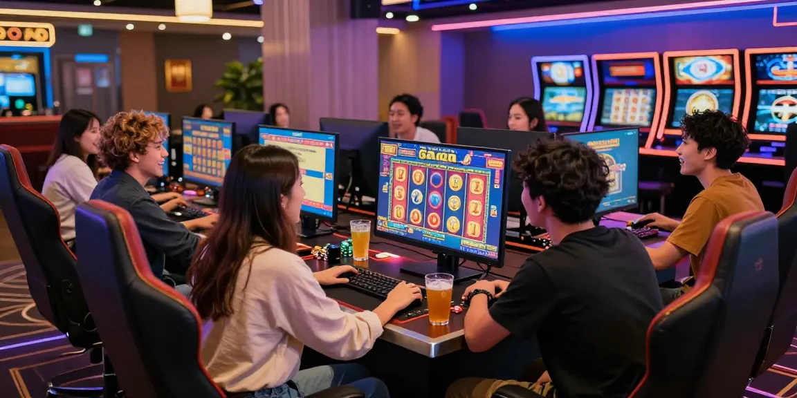 Friends enjoying the excitement of playing slot gacor in a lively online casino environment.