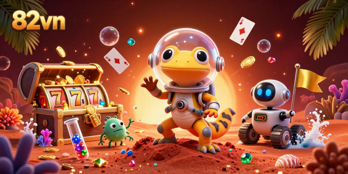 Experience the thrilling fun of gambling at 82vn with cartoon characters exploring a vibrant casino.