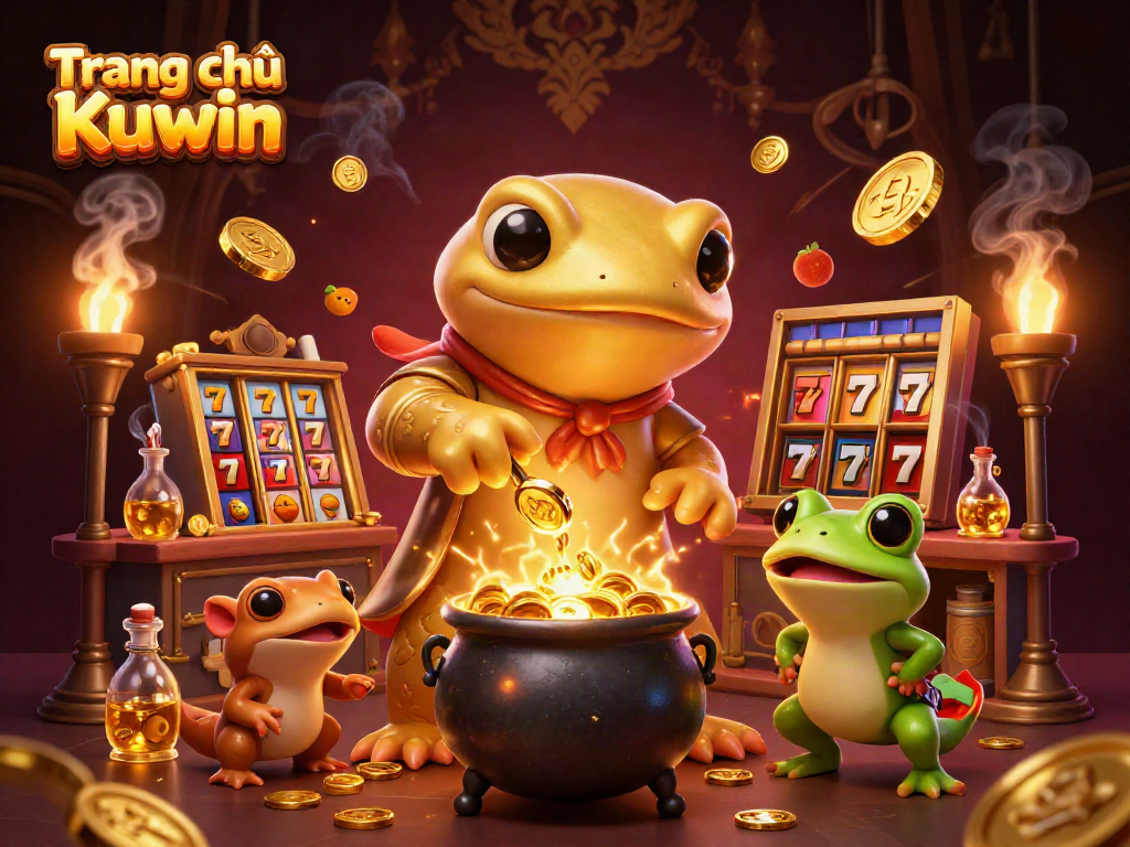 Win big with Trang chủ Kuwin's exciting slots featuring golden elements and vibrant characters.