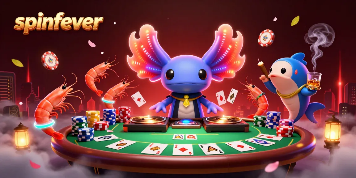 Experience spinfever with a vibrant casino DJ scene featuring dynamic poker elements and cheerful sea life.