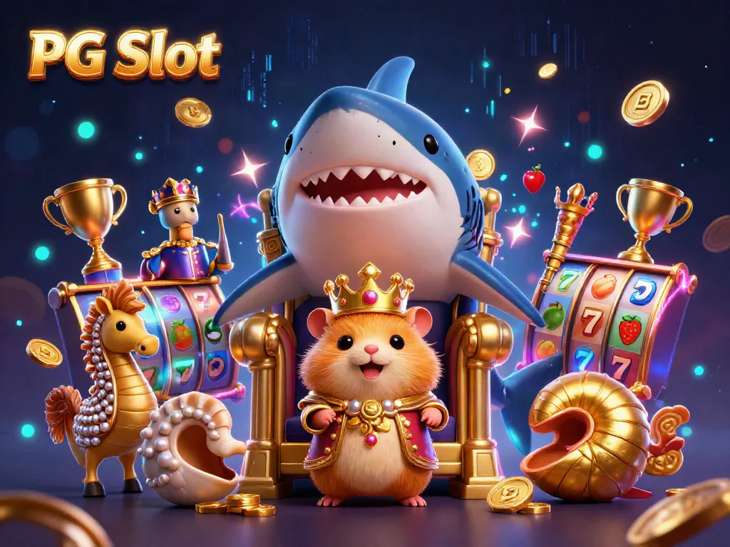 Experience the thrill of PG Slot with vibrant, dynamic imagery of golden hamster king and slot reels.
