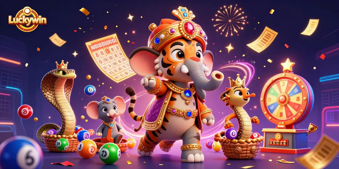 Experience thrilling gameplay with Luckywin as a maharaja tiger rides a jewel-encrusted elephant amidst casino excitement.