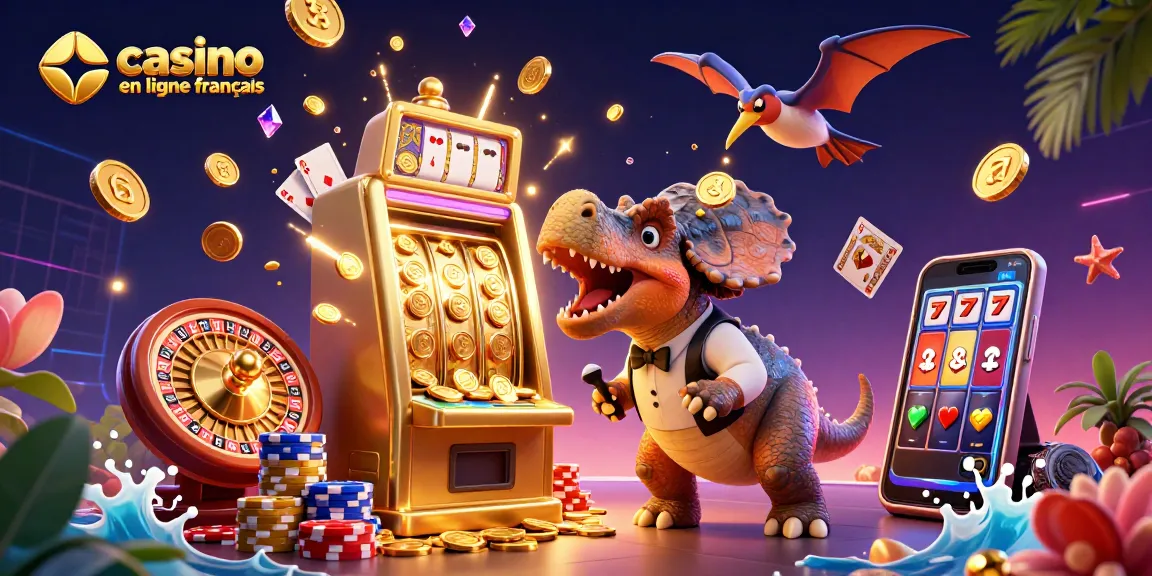 Les personnages se battent pour le jackpot dans un casino en ligne français, face à une machine à sous dorée.