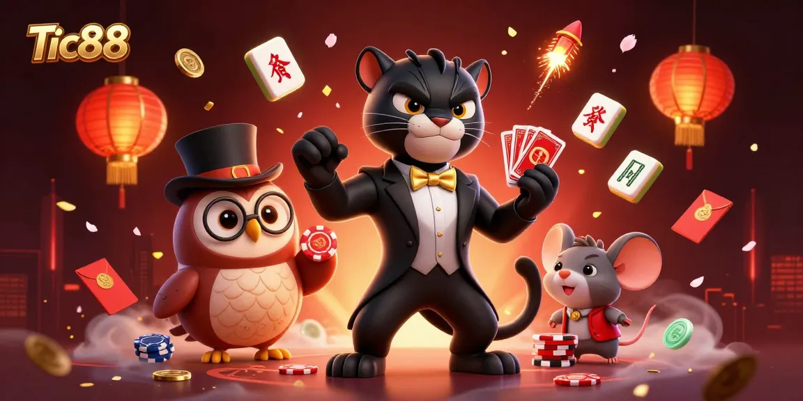 Tic88 showcases a stylish black panther dealer amidst festive elements, offering an exciting gaming atmosphere.