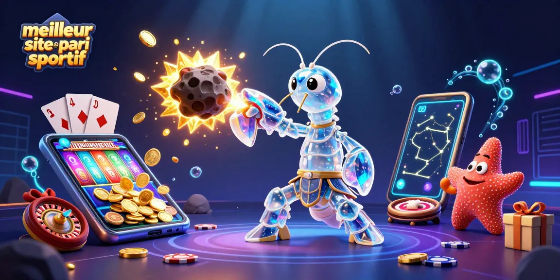 Illustration 3D montrant le meilleur site de pari sportif avec un samouraï galactique et des éléments de jeux de casino.