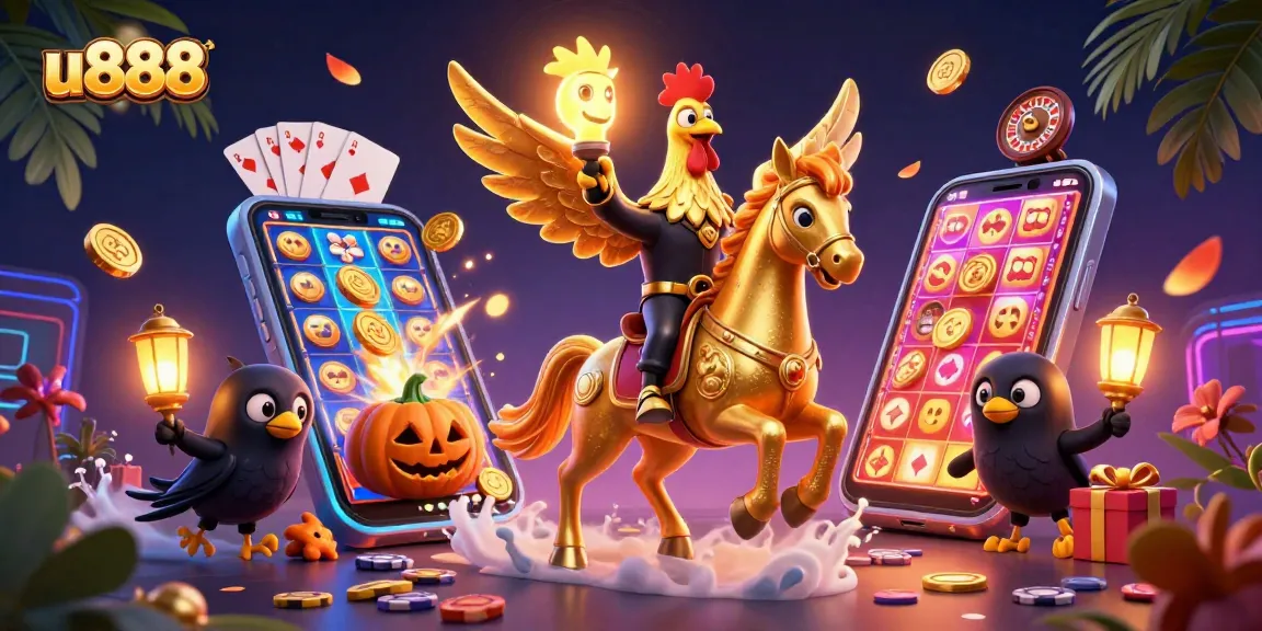 Engage with u888's thrilling golden rooster Slot adventure in a vibrant casino setting.