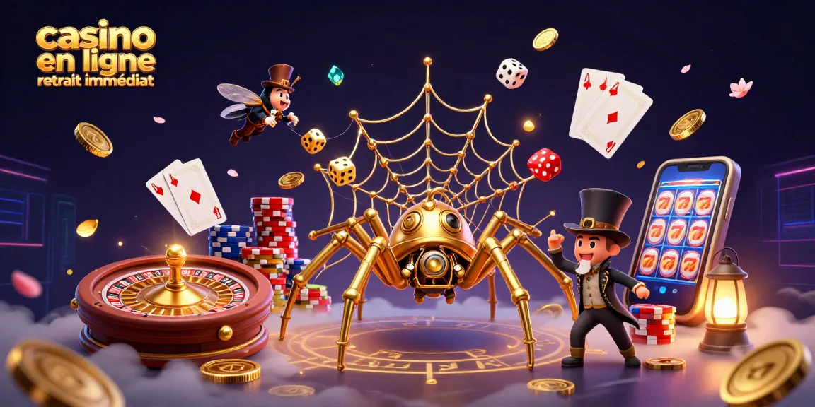 Visualisez l'immersion du casino en ligne retrait immédiat avec une illustration dynamique de jeux captivants.