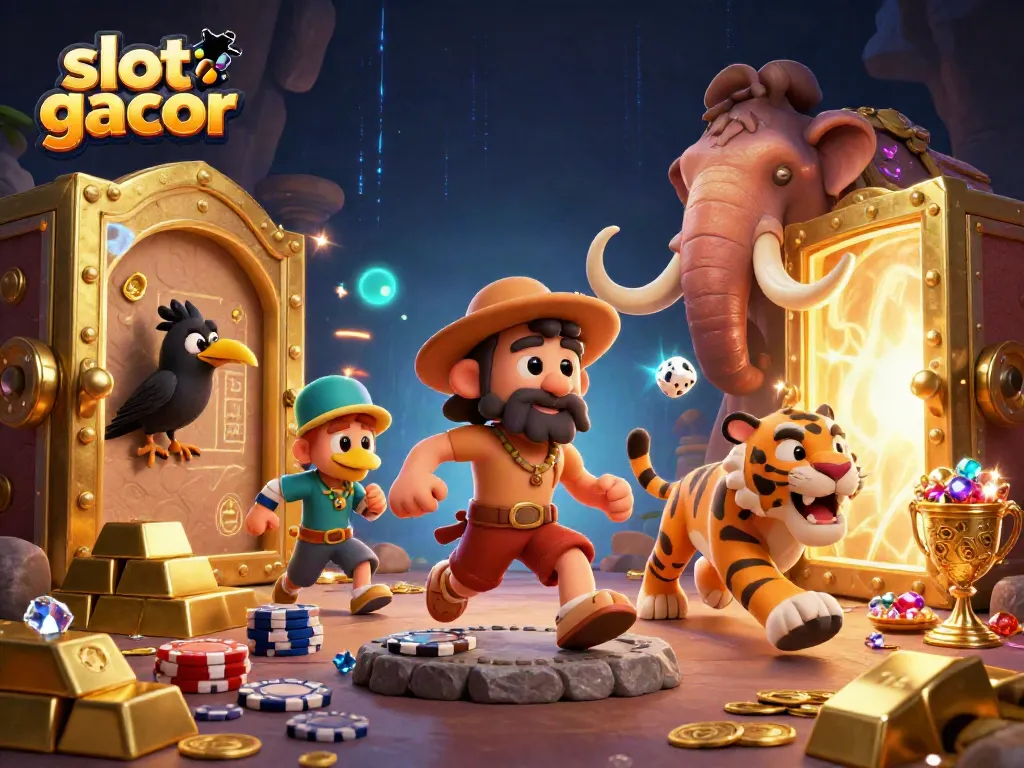 Engage in thrilling gameplay with the vibrant slot gacor scene featuring animated characters and casino treasures.