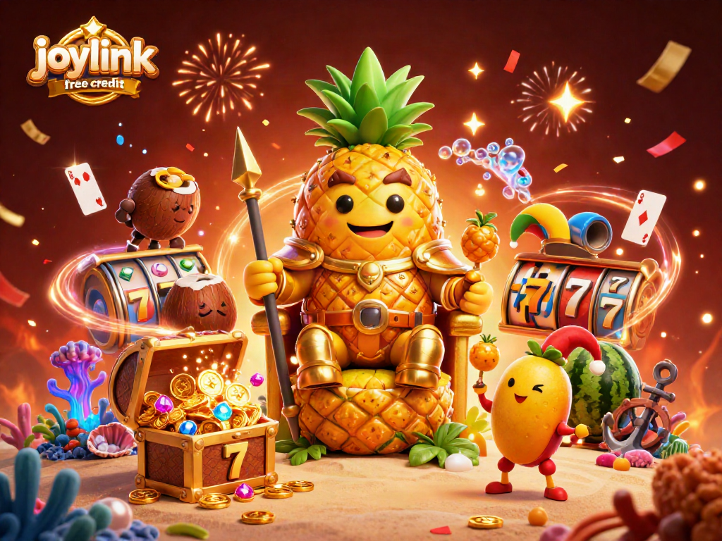 Experience joylink free credit through this vibrant casino illustration depicting exciting gameplay elements and colorful characters.