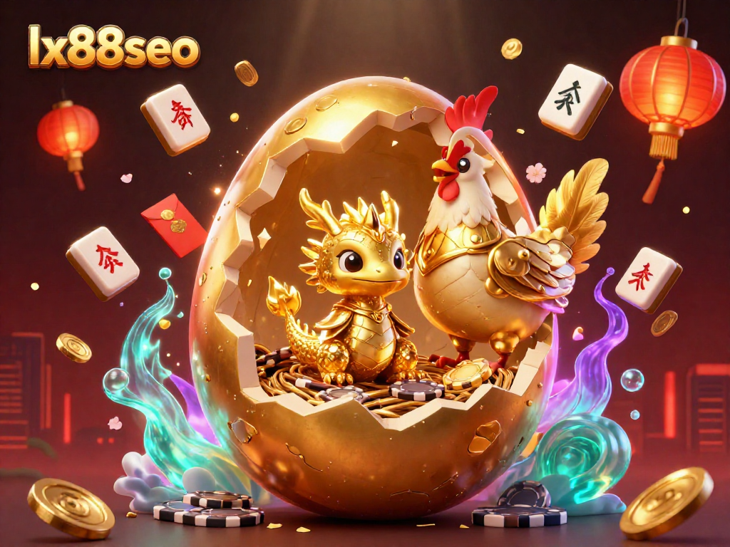 Experience vibrant gambling action in LX88SEO's 3D illustration with golden dragon and poker chips.