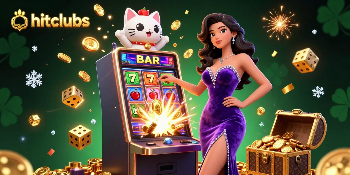 Experience the thrill with hitclubs as coins erupt from a jackpot slot machine, captivating graphics in 3D!