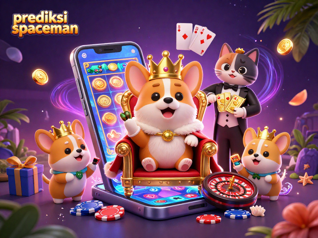 Experience big wins with prediksi spaceman featuring a royal corgi and an exciting casino backdrop