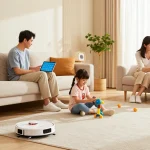 Family enjoying the best smart home gadgets 2026 in a modern living room setting.